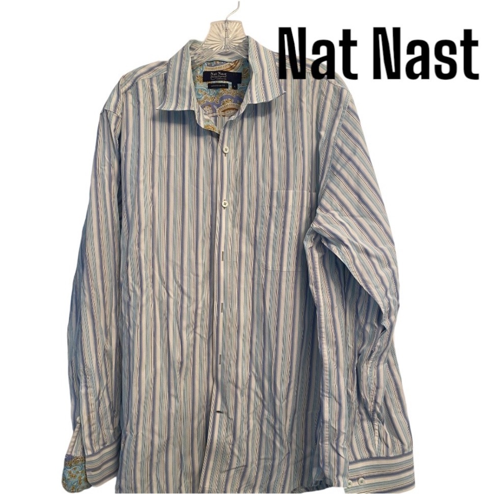Nat Nast Collared Striped long sleeve Cotton Dress Shirt L
